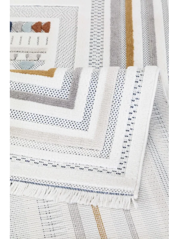 Destan Halı 1800A Renkli İskandinav Hav Toz Vermez Etnik Modern Makine Halısı