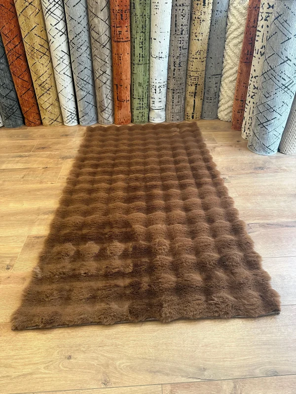 Destan Halı Bubble Peluş Özel Ölçü Antialerjik ve Yumuşak Halı Acı Kahve