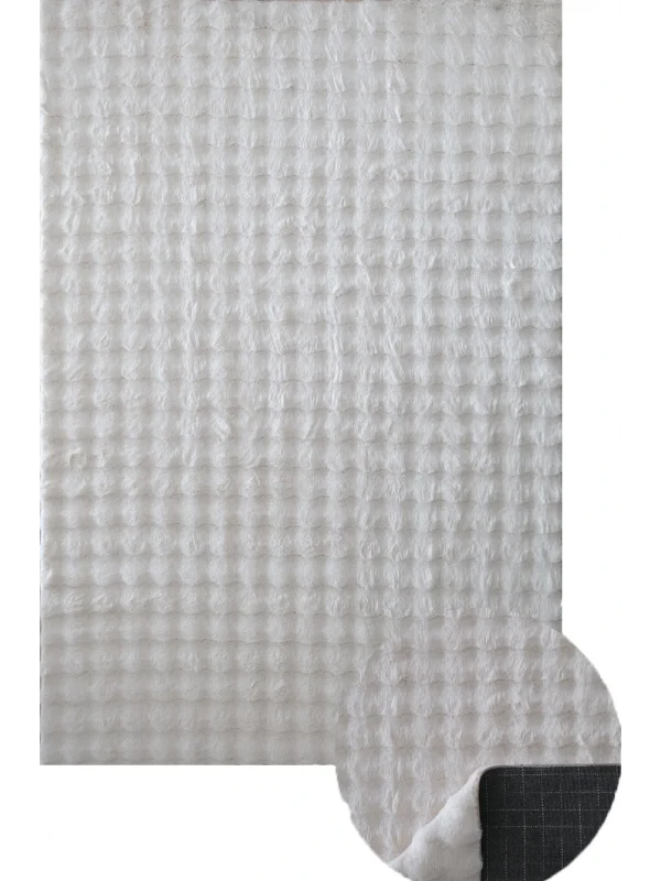 Destan Halı Bubble Peluş Özel Ölçü Antialerjik ve Yumuşak Halı Beyaz