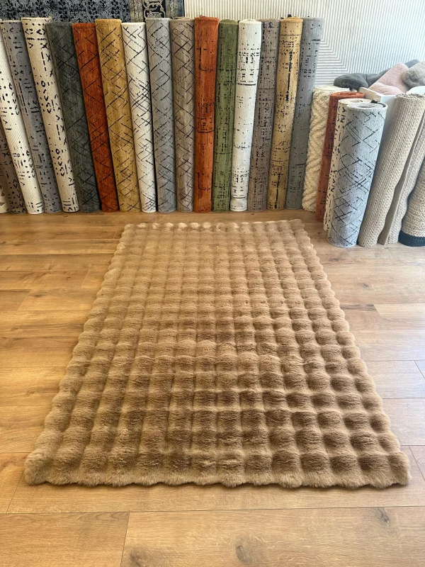 Destan Halı Bubble Peluş Özel Ölçü Antialerjik ve Yumuşak Halı  Kahverengi