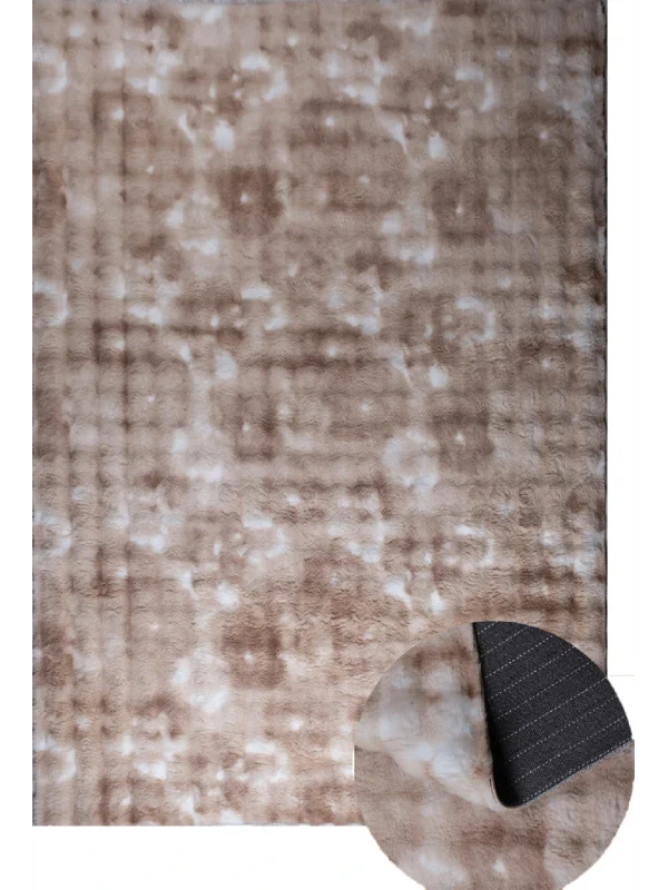 Destan Halı Çift Renk Bubble Peluş Özel Ölçü Antialerjik ve Yumuşak Halı Krem Kahve