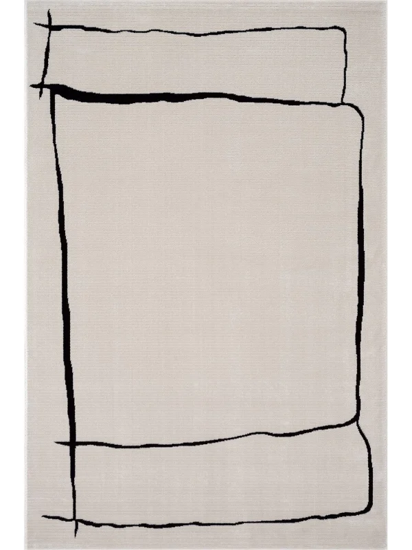 Destan Halı Dark Pulse Robot Süpürgeye Uygun Modern Desenli Kolay Temizlenebilir Salon Halısı A2374G Krem Siyah