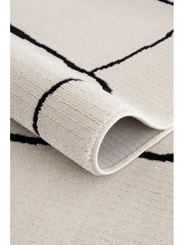 Destan Halı Dark Pulse Robot Süpürgeye Uygun Modern Desenli Kolay Temizlenebilir Salon Halısı A2374G Krem Siyah