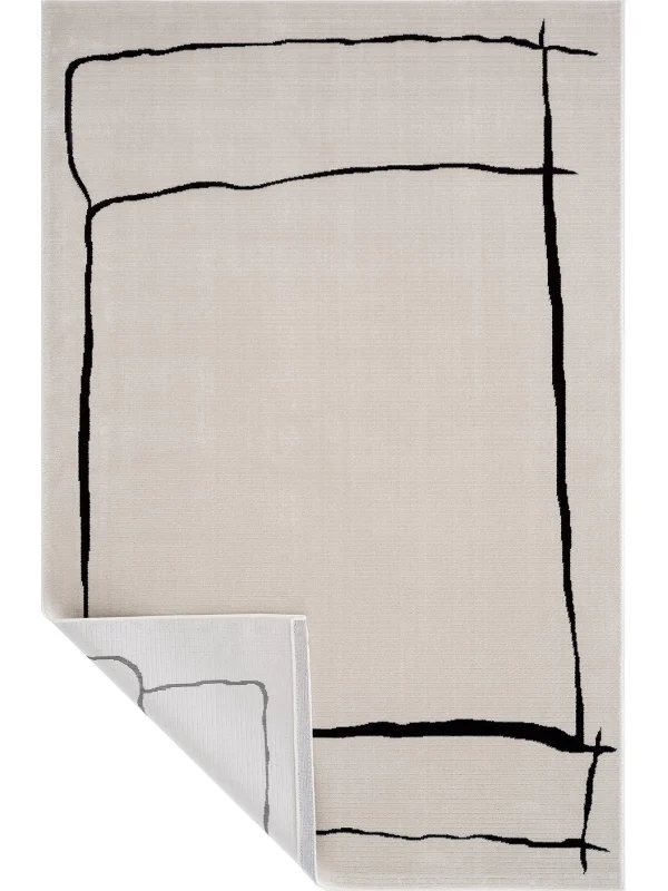 Destan Halı Dark Pulse Robot Süpürgeye Uygun Modern Desenli Kolay Temizlenebilir Salon Halısı A2374G Krem Siyah