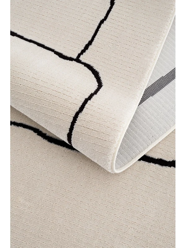 Destan Halı Dark Pulse Robot Süpürgeye Uygun Modern Desenli Kolay Temizlenebilir Salon Halısı A2374G Krem Siyah