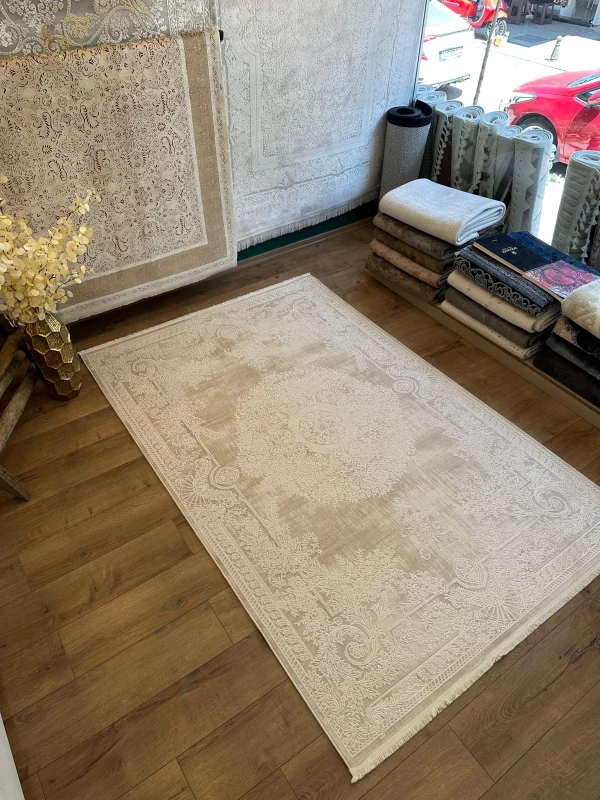 Destan Halı Eskitme Desenli Yumuşak Dokulu Viskon Salon Halısı NV02