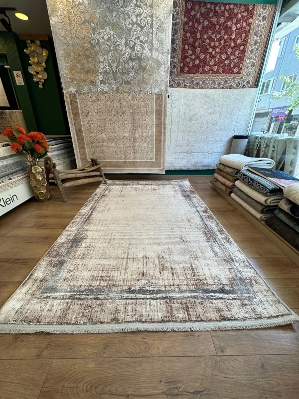 Destan Halı Eskitme Desenli Yumuşak Dokulu Viskon Salon Halısı NV03