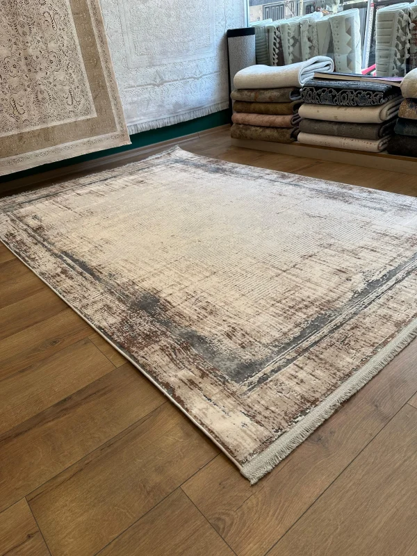 Destan Halı Eskitme Desenli Yumuşak Dokulu Viskon Salon Halısı NV03