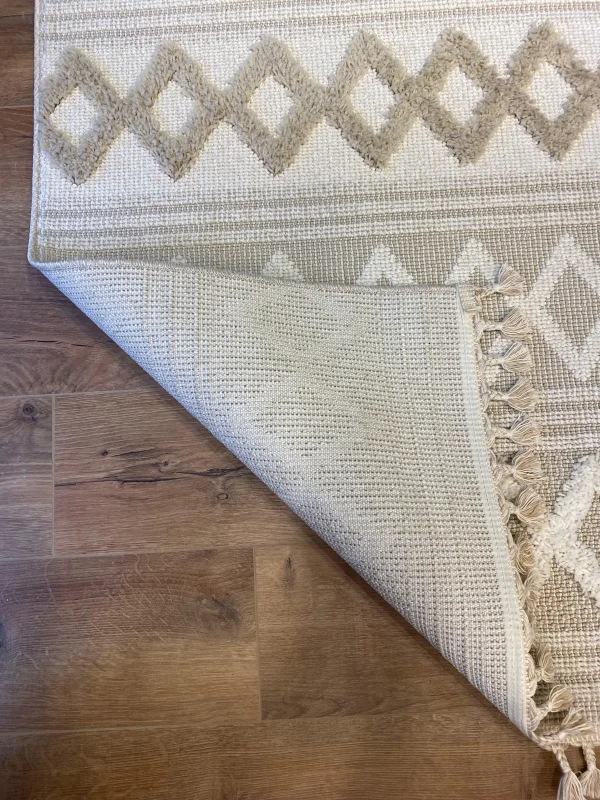 Destan Halı Jakarta 451 Ivory Bej-krem Renk Saçaklı Kabartmalı Modern Salon Oturma Odası Halısı