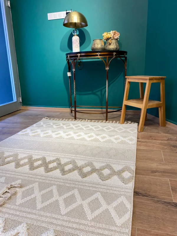 Destan Halı Jakarta 451 Ivory Bej-krem Renk Saçaklı Kabartmalı Modern Salon Oturma Odası Halısı