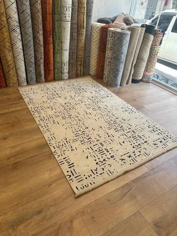 Destan Halı Luna LN01 Bej Kaymaz Tabanlı Yıkanabilir Kilim