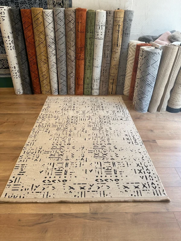 Destan Halı Luna LN01 Bej Kaymaz Tabanlı Yıkanabilir Kilim