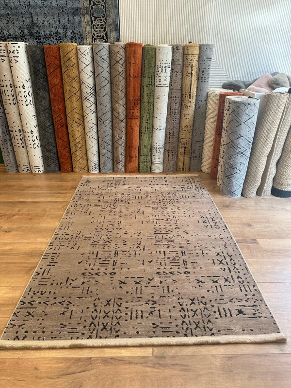 Destan Halı Luna LN04 Kahve Kaymaz Tabanlı Yıkanabilir Kilim