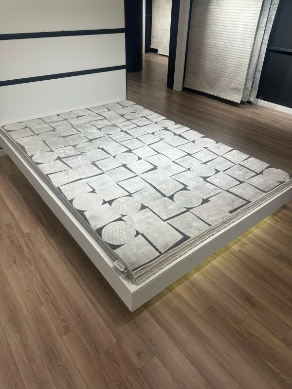 Destan Halı Luster Robot Süpürgeye Uygun Modern Desenli Kolay Temizlenebilir Salon Halısı 3503B Gri