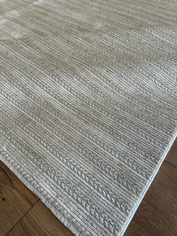 Destan Halı Luster Robot Süpürgeye Uygun Modern Desenli Kolay Temizlenebilir Salon Halısı 3504A Bej