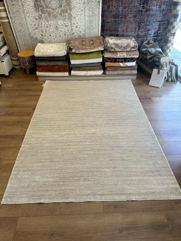 Destan Halı Luster Robot Süpürgeye Uygun Modern Desenli Kolay Temizlenebilir Salon Halısı 3504A Bej