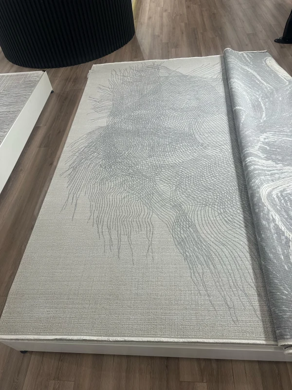 Destan Halı Modern Sheen Robot Süpürgeye Uygun Modern Desenli Kolay Temizlenebilir Salon Halısı 3481A Gri