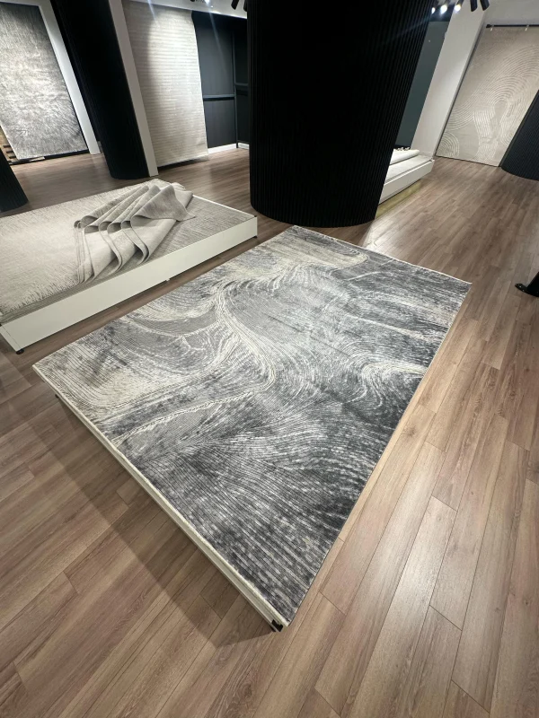 Destan Halı Modern Sheen Robot Süpürgeye Uygun Modern Desenli Kolay Temizlenebilir Salon Halısı 3482C Gri Bej