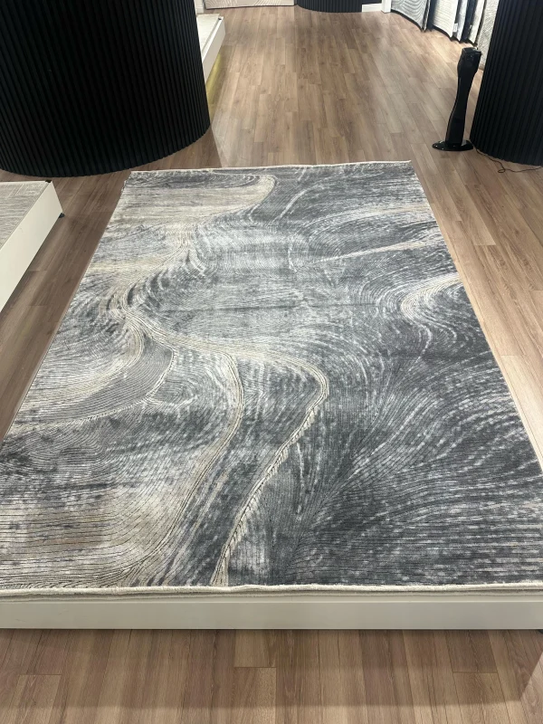 Destan Halı Modern Sheen Robot Süpürgeye Uygun Modern Desenli Kolay Temizlenebilir Salon Halısı 3482C Gri Bej