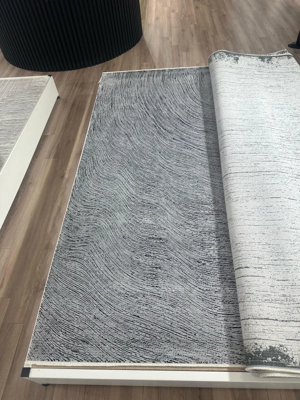 Destan Halı Modern Sheen Robot Süpürgeye Uygun Modern Desenli Kolay Temizlenebilir Salon Halısı 3483A Gri