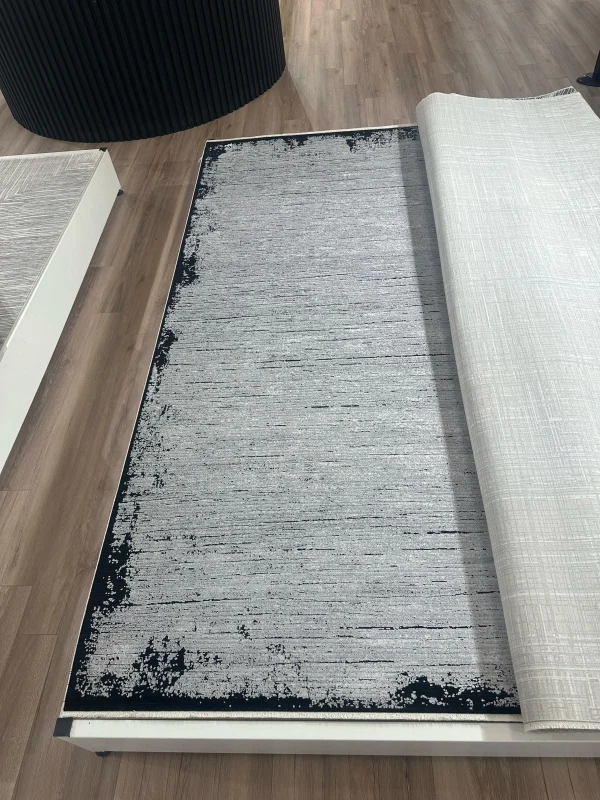 Destan Halı Modern Sheen Robot Süpürgeye Uygun Modern Desenli Kolay Temizlenebilir Salon Halısı 3486D Gri Sİyah