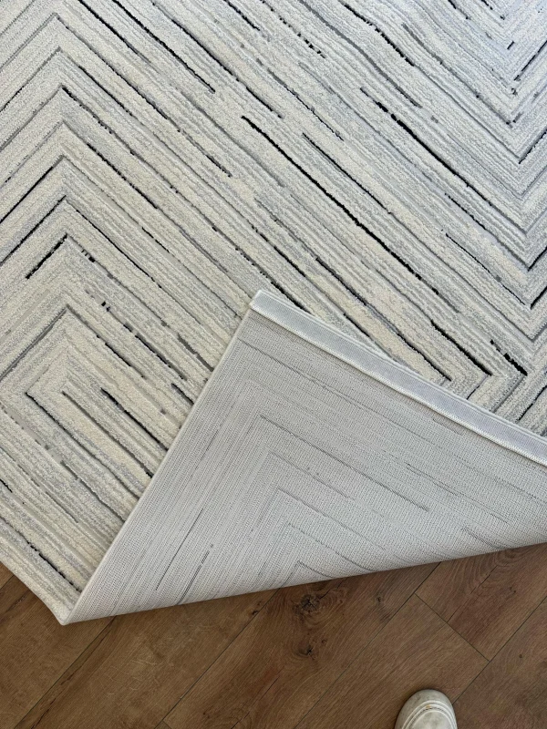 Destan Halı Odense Robot Süpürgeye Uygun Modern Desenli Kolay Temizlenebilir Salon Halısı 2050B Krem Gri