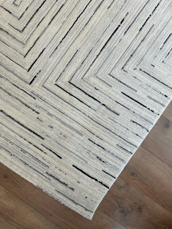 Destan Halı Odense Robot Süpürgeye Uygun Modern Desenli Kolay Temizlenebilir Salon Halısı 2050B Krem Gri