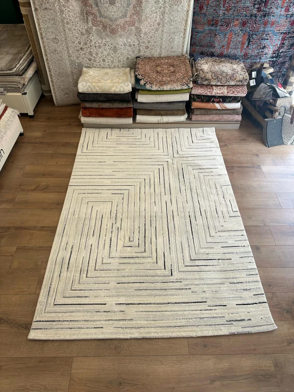 Destan Halı Odense Robot Süpürgeye Uygun Modern Desenli Kolay Temizlenebilir Salon Halısı 2050B Krem Gri