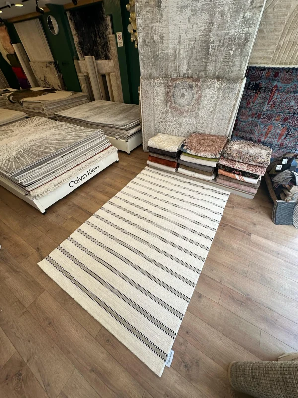 Destan Halı Odense Robot Süpürgeye Uygun Modern Desenli Kolay Temizlenebilir Salon Halısı 2069E Krem Vizon