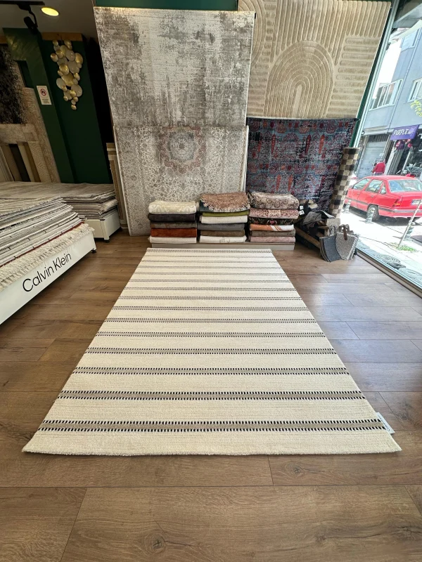 Destan Halı Odense Robot Süpürgeye Uygun Modern Desenli Kolay Temizlenebilir Salon Halısı 2069E Krem Vizon