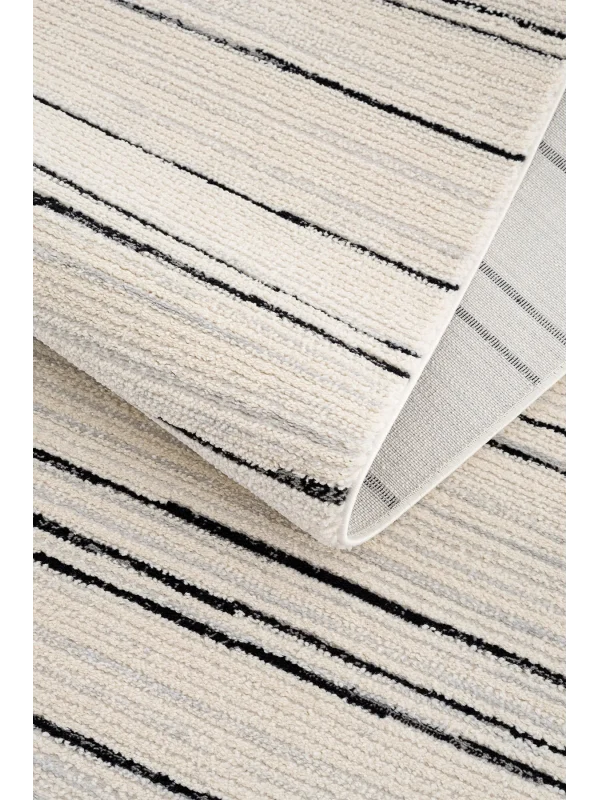 Destan Halı Odense Robot Süpürgeye Uygun Modern Desenli Kolay Temizlenebilir Salon Halısı A2064C Krem Siyah