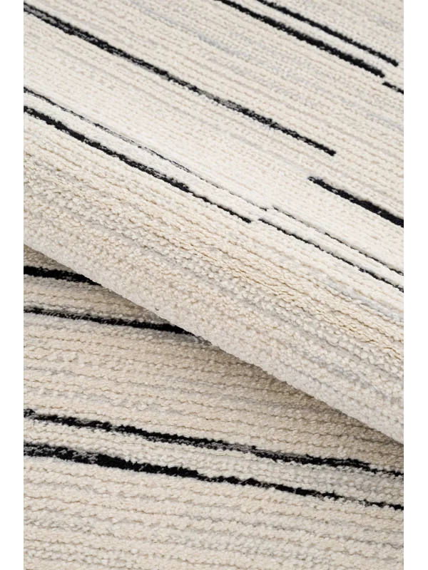 Destan Halı Odense Robot Süpürgeye Uygun Modern Desenli Kolay Temizlenebilir Salon Halısı A2064C Krem Siyah