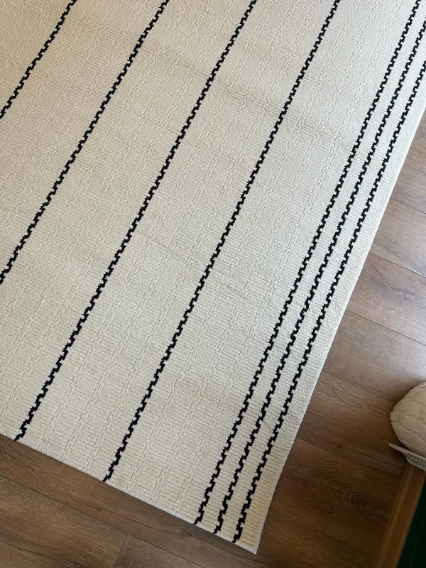 Destan Halı Odense Robot Süpürgeye Uygun Modern Desenli Kolay Temizlenebilir Salon Halısı A2061C KREM SİYAH