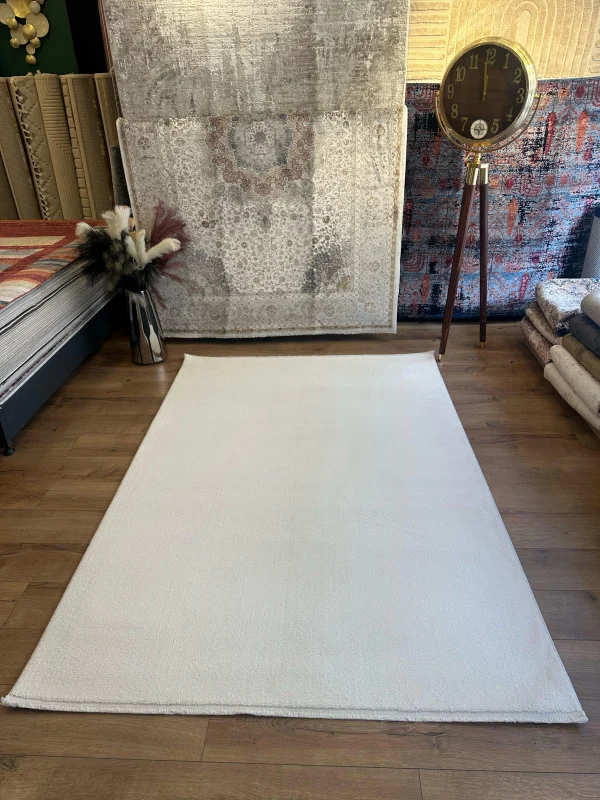 Destan Halı Palermo Yumuşak Yapılı Microfiber Toz Tüy Çıkarmaz Modern Salon Oturma Odası Yatak Odası Halısı Beyaz