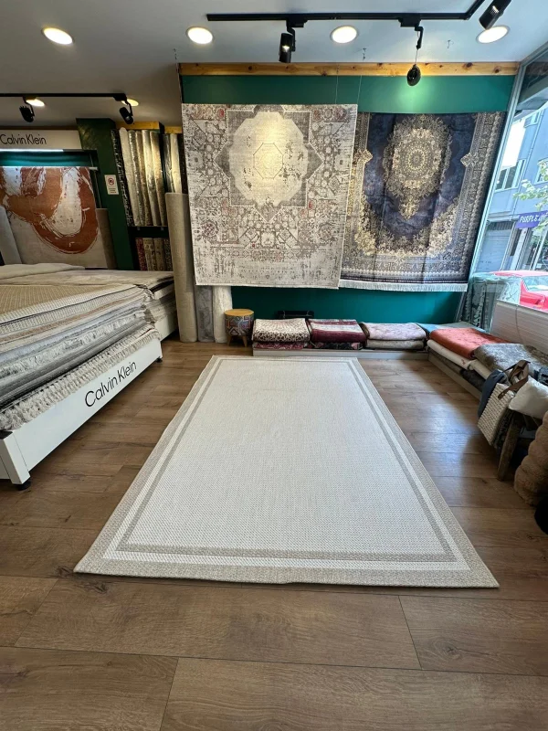 Destan Halı Sisal 03 Bordürlü Özel Ölçü Tam Çerçeveli Jüt Sisal Modern Halı