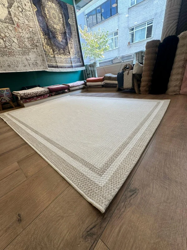 Destan Halı Sisal 03 Bordürlü Özel Ölçü Tam Çerçeveli Jüt Sisal Modern Halı