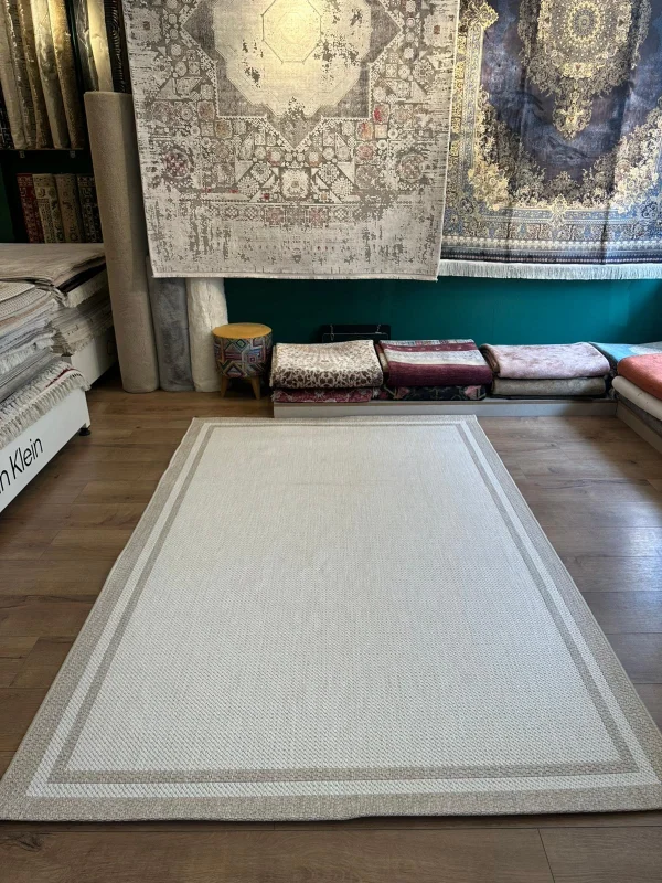 Destan Halı Sisal 03 Bordürlü Özel Ölçü Tam Çerçeveli Jüt Sisal Modern Halı