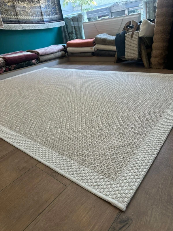 Destan Halı Sisal 04 Bordürlü Özel Ölçü Tam Çerçeveli Jüt Sisal Modern Halı