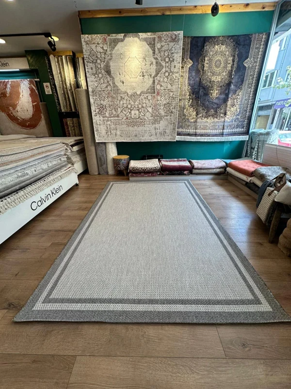 Destan Halı Sisal 02 Bordürlü Özel Ölçü Tam Çerçeveli Jüt Sisal Modern Halı