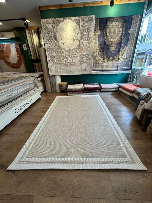 Destan Halı Sisal 01 Bordürlü Özel Ölçü Tam Çerçeveli Jüt Sisal Modern Halı