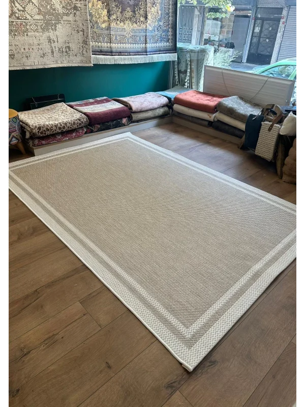 Destan Halı Sisal 01 Bordürlü Özel Ölçü Tam Çerçeveli Jüt Sisal Modern Halı