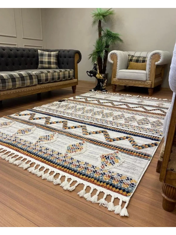 Destan Halı Sumatra 351 Master Karışık Renkli Bohem Salon-oturma Odası Halısı Iskandinav Desenli