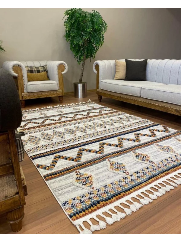 Destan Halı Sumatra 351 Master Karışık Renkli Bohem Salon-oturma Odası Halısı Iskandinav Desenli