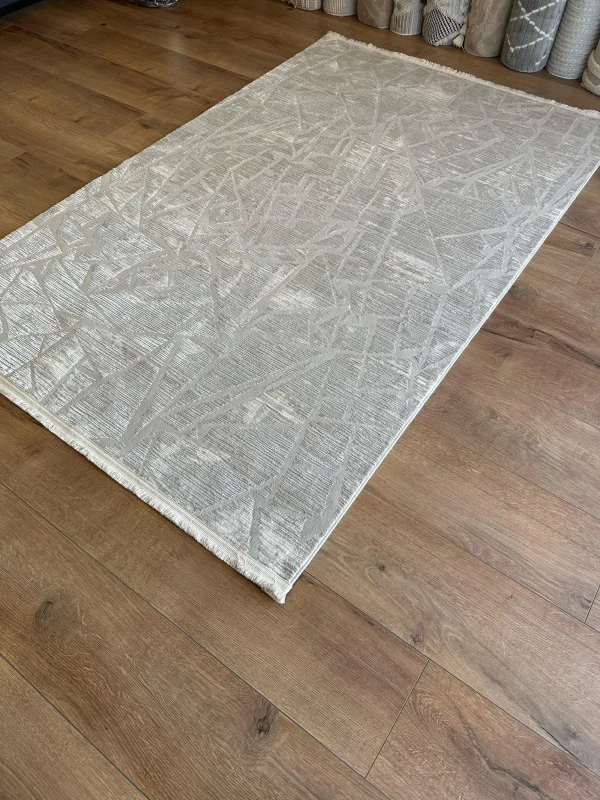 Destan Halı Sunrise 01 Modern Geometrik Bej ve Gri Renkli Yumuşak Dokulu ve Kolay Temizlenebilir Hafif Sık Dokuma Halı