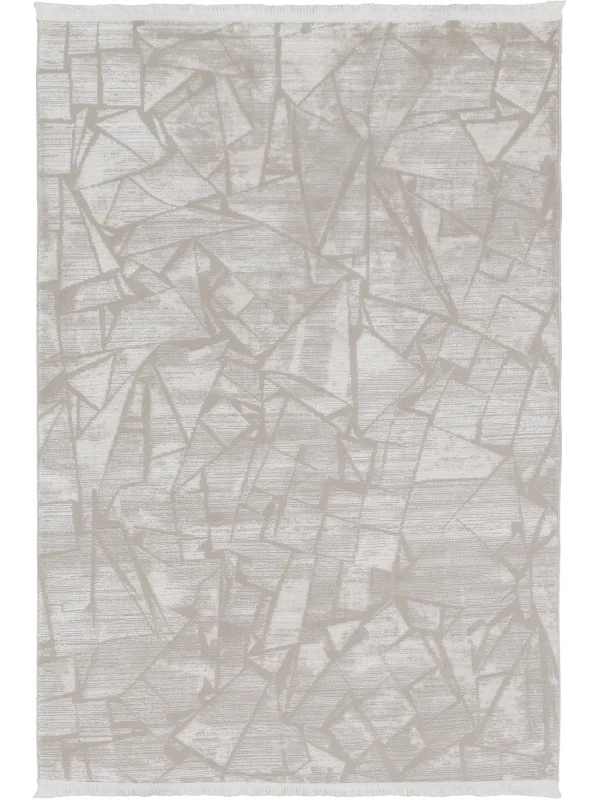 Destan Halı Sunrise 01 Modern Geometrik Bej ve Gri Renkli Yumuşak Dokulu ve Kolay Temizlenebilir Hafif Sık Dokuma Halı