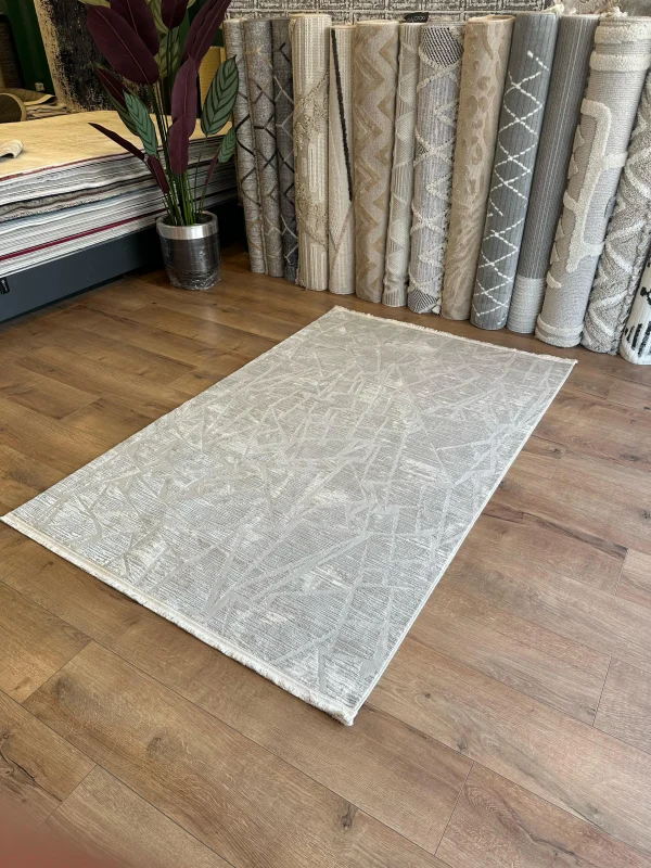 Destan Halı Sunrise 01 Modern Geometrik Bej ve Gri Renkli Yumuşak Dokulu ve Kolay Temizlenebilir Hafif Sık Dokuma Halı