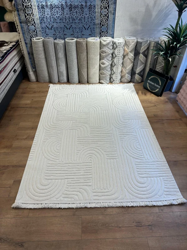 Destan Halı Tokyo Beyaz Modern İskandinav Hav Toz Vermez Etnik Modern Makine Halısı