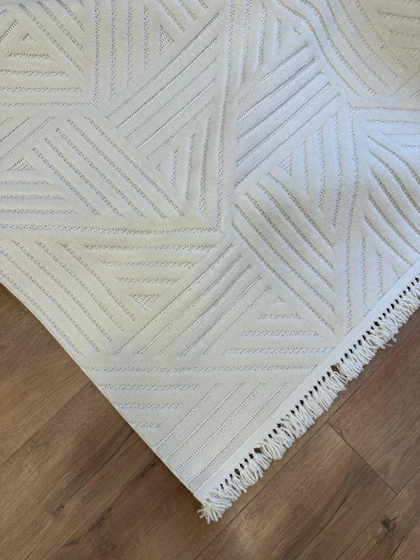 Destan Halı Tokyo 02 Beyaz Modern İskandinav Hav Toz Vermez Etnik Modern Makine Halısı