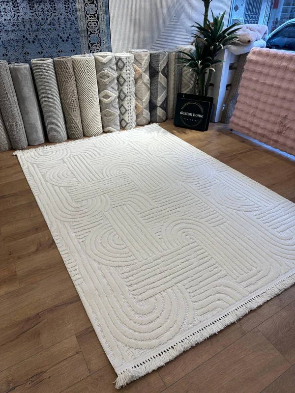 Destan Halı Tokyo Beyaz Modern İskandinav Hav Toz Vermez Etnik Modern Makine Halısı