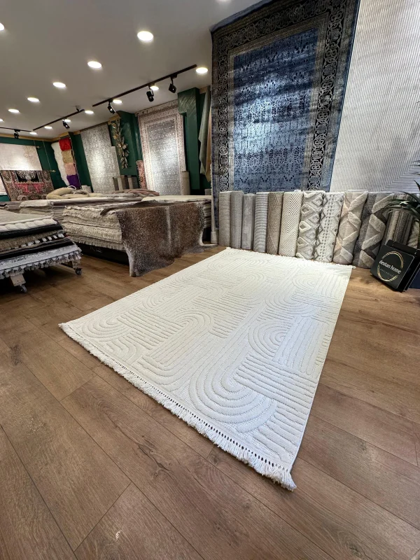 Destan Halı Tokyo Beyaz Modern İskandinav Hav Toz Vermez Etnik Modern Makine Halısı